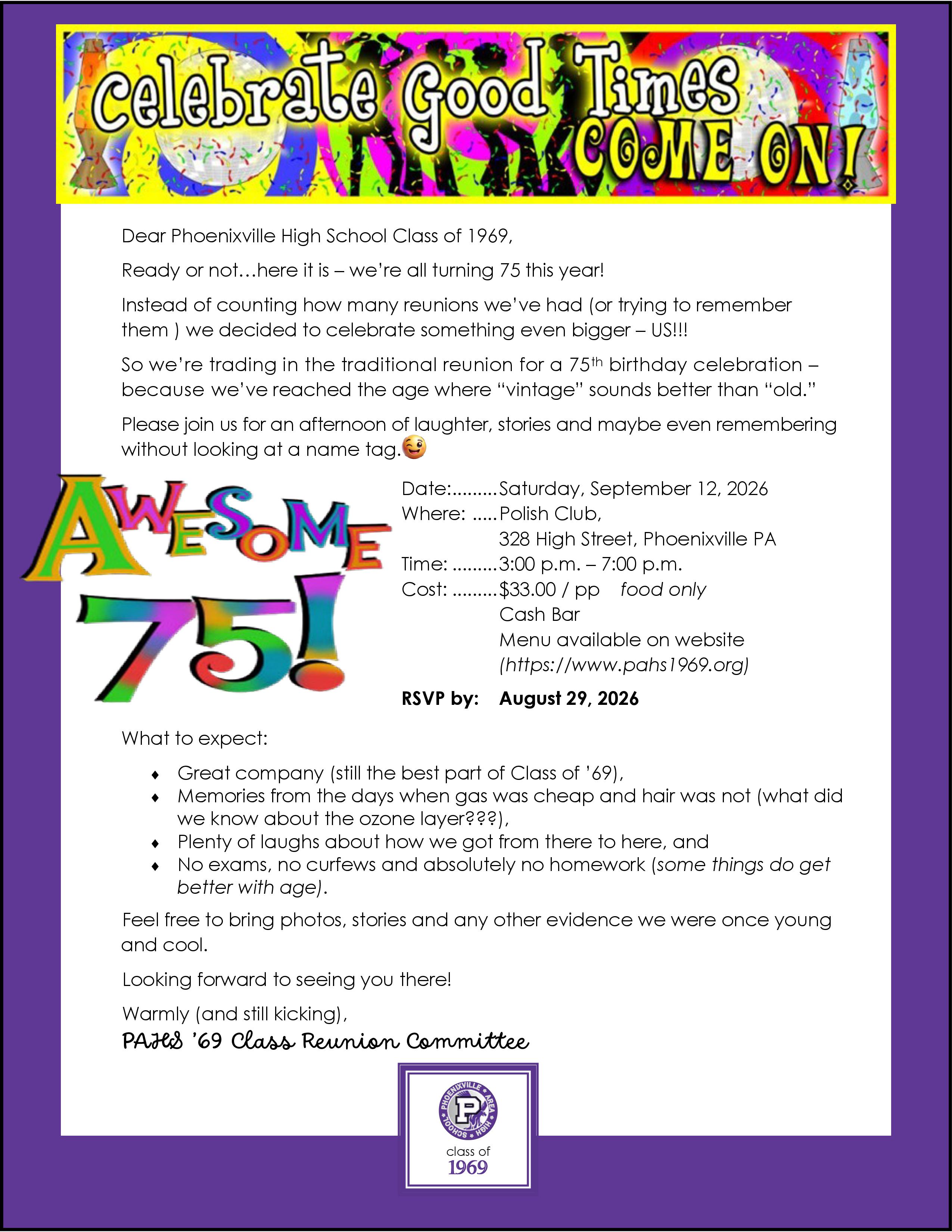 75th Birthday Bash Info